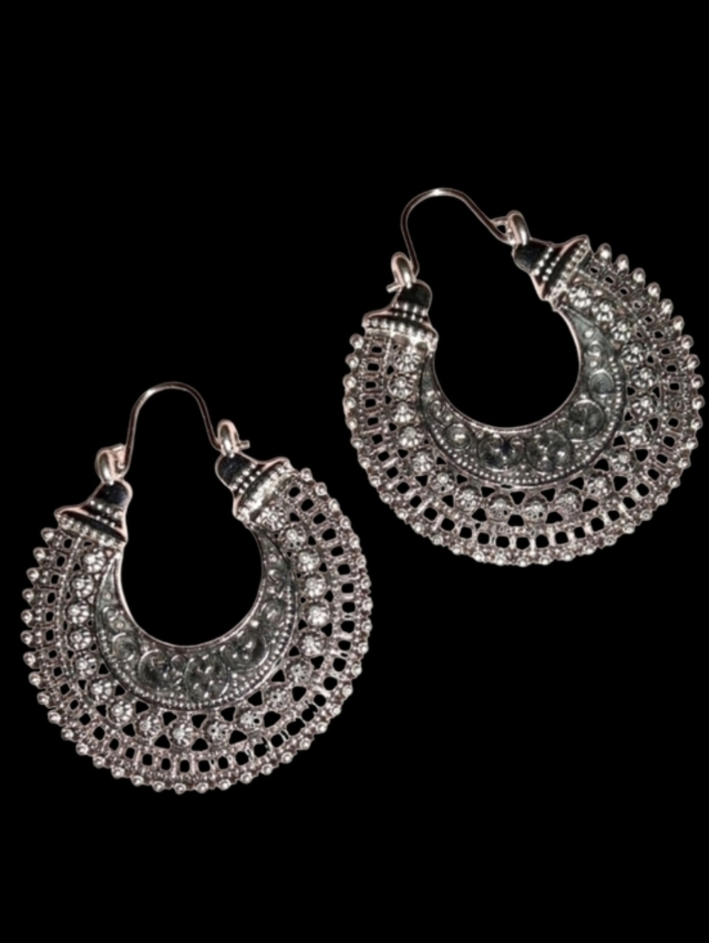Silver Intricate Filigree Metal Lace Earrings India Bohemian Boho Aesthetic - Picture 1 of 9